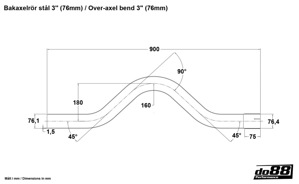 Achsrohrbogen Stahl 3'' (76mm)